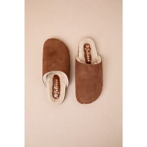 Matisse Upstate Tan Suede Leather Shearling Studded Mule Slides